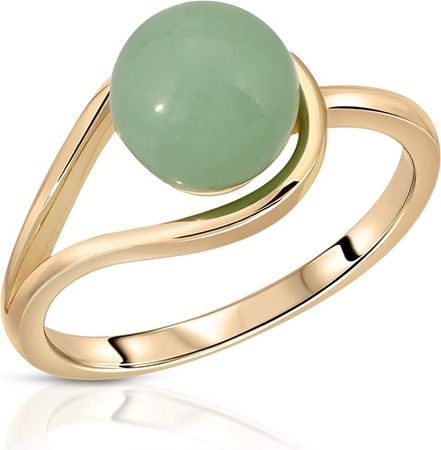 Amazon.com: Regalia by Ulti Ramos Genunie 8mm Green Jade Bead Ring in Sterling Silver (Gold-Plated-Silver, 7): Clothing, Shoes & Jewelry