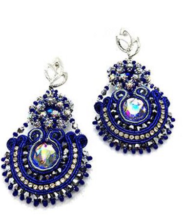 blue silver long dangle earrings