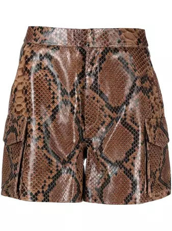 Gestuz snakeskin-print Leather Shorts - Farfetch