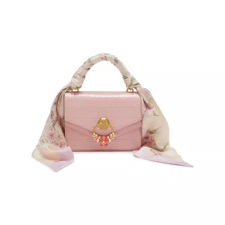 Small Harlow Satchel with Scarf | Light Pink Croc Print | Women | Mulberry