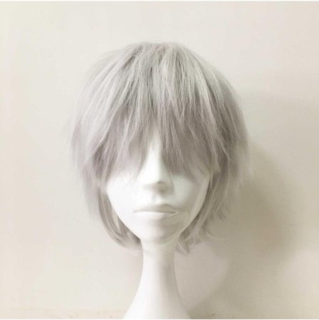 Unisex Silver White Layers Mullet Fringe Bangs Short Hair Cosplay Anime Wig
