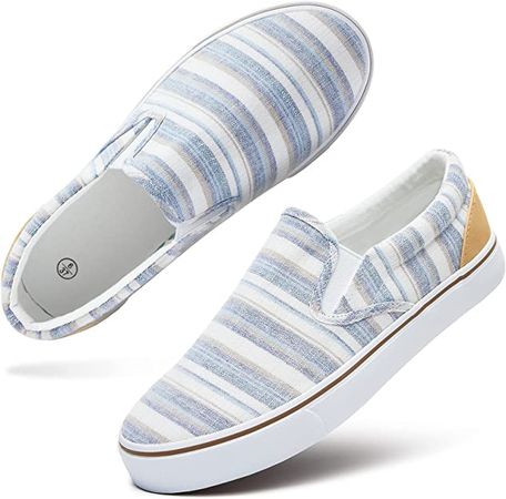 Amazon.com | Women's Slip on Shoes Low Top Canvas Sneakers Non Slip Fashion Casual Shoes（Lt.Blue.US8） | Fashion Sneakers