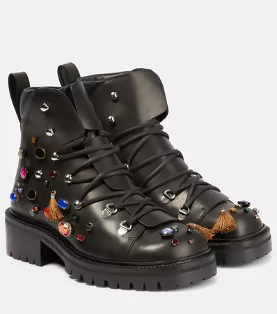 Loewe - x Howl's Moving Castle embellished leather ankle boots | Mytheresa