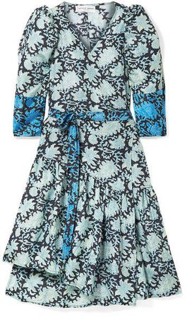 Bougainvillea Printed Silk-satin Wrap Dress - Azure