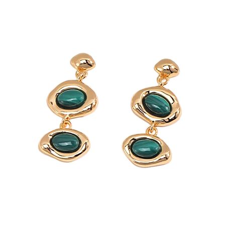 Oval Malachite Stone With Gold Plated Sterling Silver Earrings | Ms. Donna | Wolf & Badger