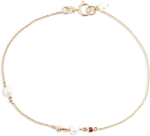 Cultured Pearl, Diamond & Ruby Bracelet