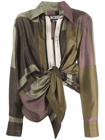 jacquemus brown draped blouse