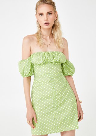 Glamorous Off The Shoulder Button Down Mini Dress Green | Dolls Kill