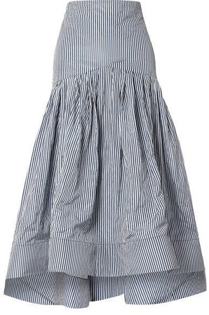 Striped Taffeta Midi Skirt - Blue