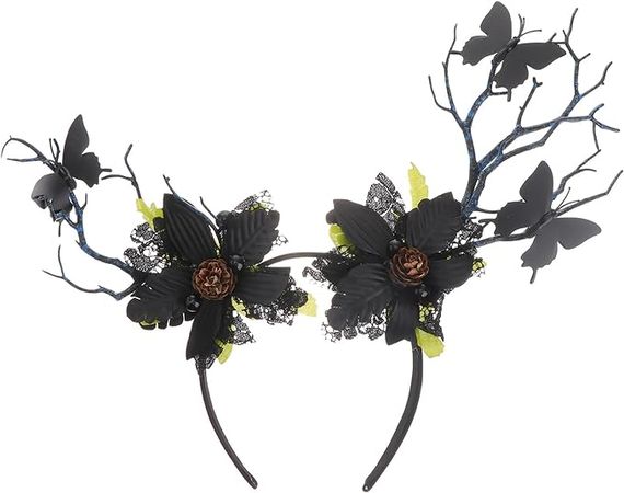 KALLORY Antlers Flower Headband Butterfly Floral Garland Crown Goth Headpiece Boho Butterflies Elk Antlers Hair Accessories for Halloween Black at Amazon Women’s Clothing store