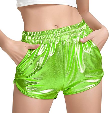 Amazon.com: PESION Women's Metallic Rave Shiny Shorts Booty Hot Yoga Dance Disco Pants, Fluorescent Green Small : Clothing, Shoes & Jewelry