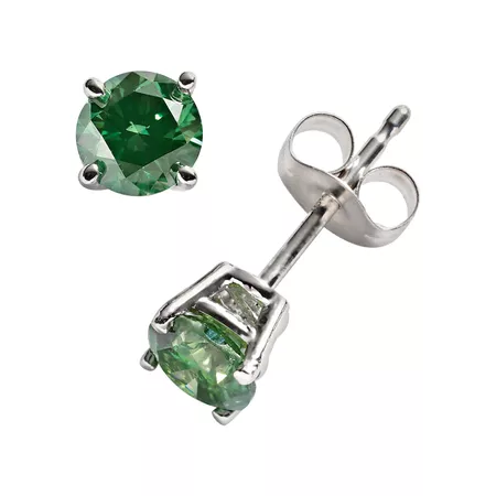 10k White Gold 1-ct. T.W. Green Round-Cut Diamond Solitaire Stud Earrings