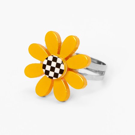 Yellow Daisy Checkered Ring | Claire's