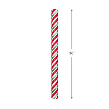 Hallmark Christmas Wrapping Paper with Cut Lines on Reverse (Red, Green and White Stripes)