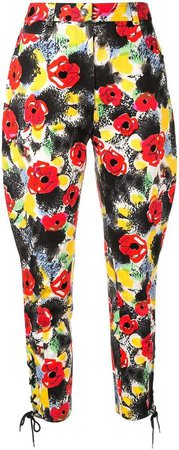 Pre-Owned camelia print cropped trousers