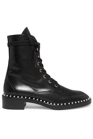 Stuart Weitzman | Sondra faux pearl-embellished leather ankle boots | NET-A-PORTER.COM