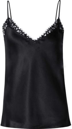 Lace-trimmed Silk-charmeuse Camisole - Black
