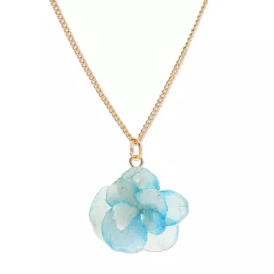 UNICEF Market | Gold-Plated Blue Hydrangea Petal Pendant Necklace - Wild Hydrangea in Blue