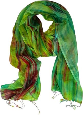 100% Pure Silk Scarf Woman's Scarves Shawl Wrap Hand Painted Green & Brown Silk Scarf… at Amazon Women’s Clothing store