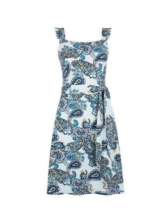 Blue Paisley Print Ruffle Fit and Flare Dress | Dorothy Perkins