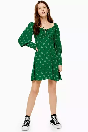 Prairie Heart Dress Green print mini | Topshop