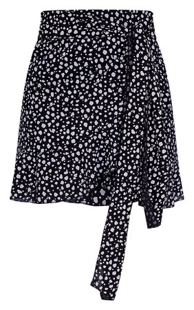 Black Dalmation Print Tie Frill Edge Mini Skirt | PrettyLittleThing USA