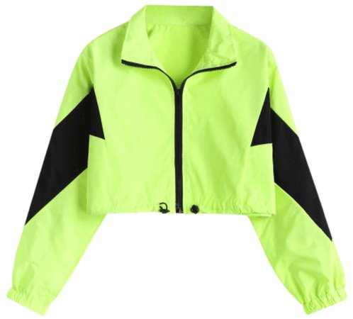 Zaful zip front neon lime cropped windbreaker jacket