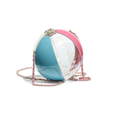 Resin & Gold-Tone Metal Turquoise, Pink, White & Transparent Beach Ball Minaudiere | CHANEL