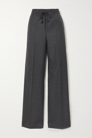 Wool-blend Flannel Wide-leg Pants - Dark gray