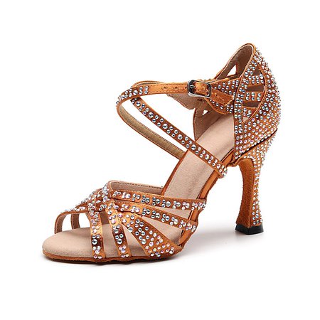Women's Dance Shoes Silk Latin Shoes Crystal / Rhinestone Heel Slim High Heel Customizable Black / Brown / Performance 7370462 2020 – $43.99