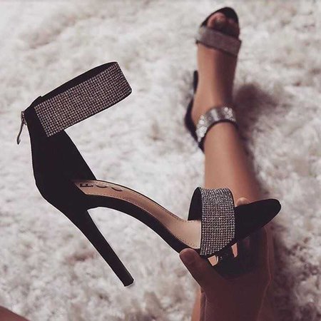strappy toe heel, diamond black blend
