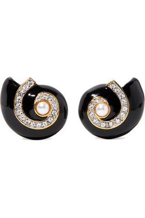 Kenneth Jay Lane | Gold-plated, enamel, crystal and faux pearl clip earrings | NET-A-PORTER.COM