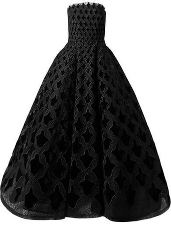 Strapless Embroidered Tulle And Velvet Gown - Black