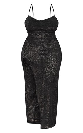 Plus Black Leopard Devore Midi Dress | PrettyLittleThing USA