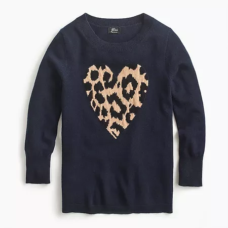 Everyday cashmere crewneck sweater with leopard heart | J.Crew