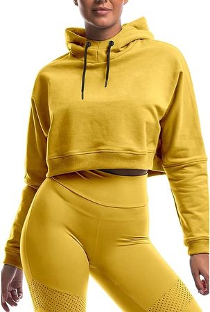 Amazon.com: GYMELITE Women's Crop Top Hoodie Workout Long Sleeve Casual Cute Pullover Cropped Sweatshirt Loose Hoodies Drawstring Tops : Clothing, Shoes & Jewelry
