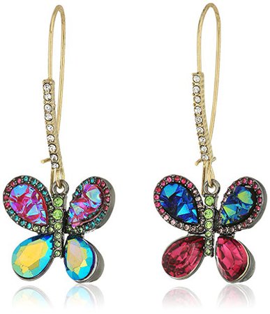 Betsey Johnson Butterfly Multi-Color Butterfly Drop Earrings: Jewelry