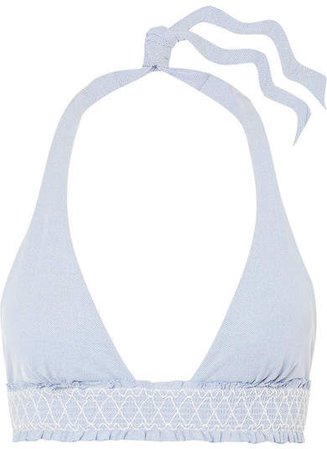 Cassis Smocked Halterneck Bikini Top - Light blue