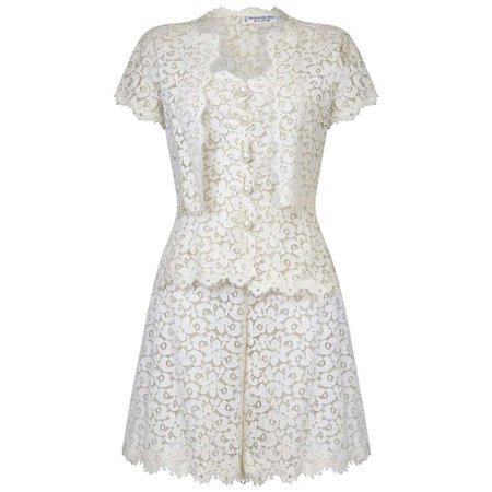 Yves Saint Laurent 1990s White Lace Three Piece Bridal Short Set For Sale at 1stdibs