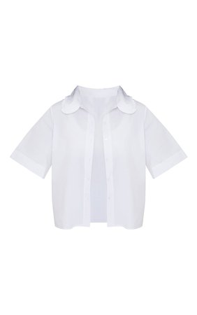 White Woven Oversized Frill Collar Shirt | PrettyLittleThing USA