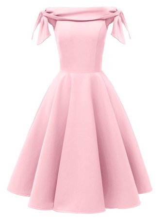Pink High Waist 1950s Off Shoulder Bow Dress – Jolly Vintage