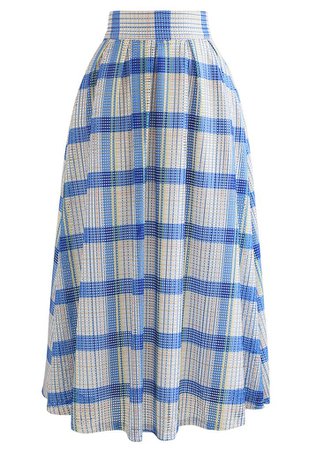 Pastel Plaid Pleated Midi Skirt in Blue - Retro, Indie and Unique Fashion