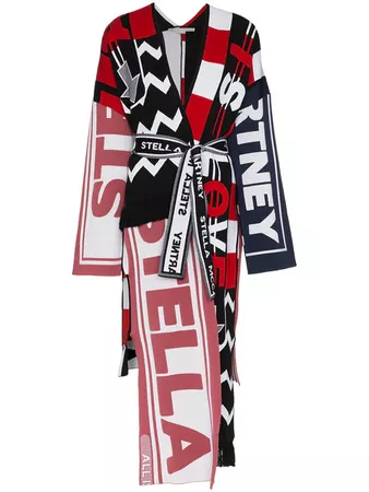 Stella McCartney mixed logo print wool blend asymmetric wrap coat $2,450 - Shop AW18 Online - Fast Delivery, Price