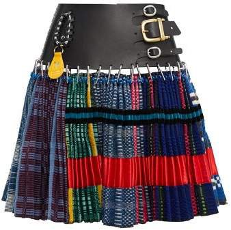 Chopova Lowena - Tartan And Recycled Tapestry Skirt - Womens - Blue Multi