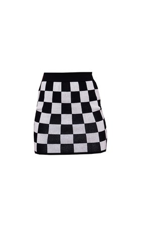 Black Checkerboard Knitted Mini Skirt | PrettyLittleThing