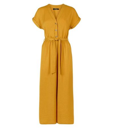 Mustard Button Front Linen-Look Jumpsuit | New Look