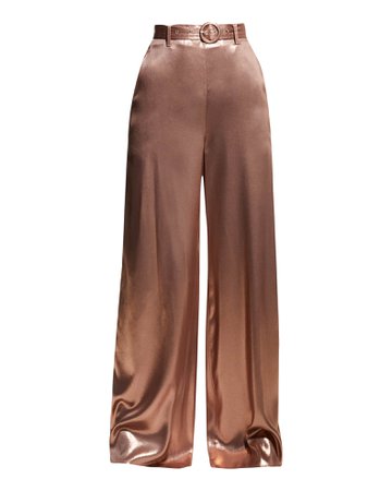 LAPOINTE Belted Wide-Leg Metallic Silk Pants | Neiman Marcus