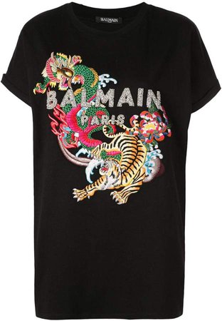 multicoloured sequined and embroidered T-shirt