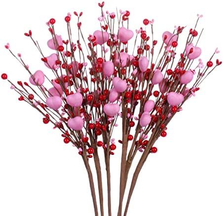Amazon.com: Valentine’s Day Gifts,6 Pcs Artificial Red Berry Flower Stems Pink Heart Shaped Berry Picks for Valentine’s Day,Wedding : Home & Kitchen