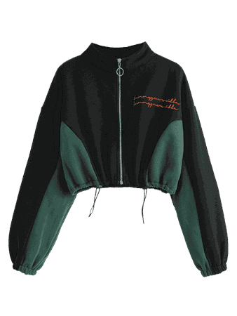 Letter Cat Embroidered Cropped Sweatshirt BLACK: Sweatshirts ONE SIZE | ZAFUL